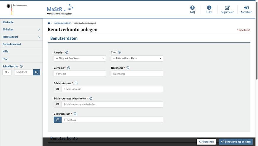 Benutzerkonto anlegen. 